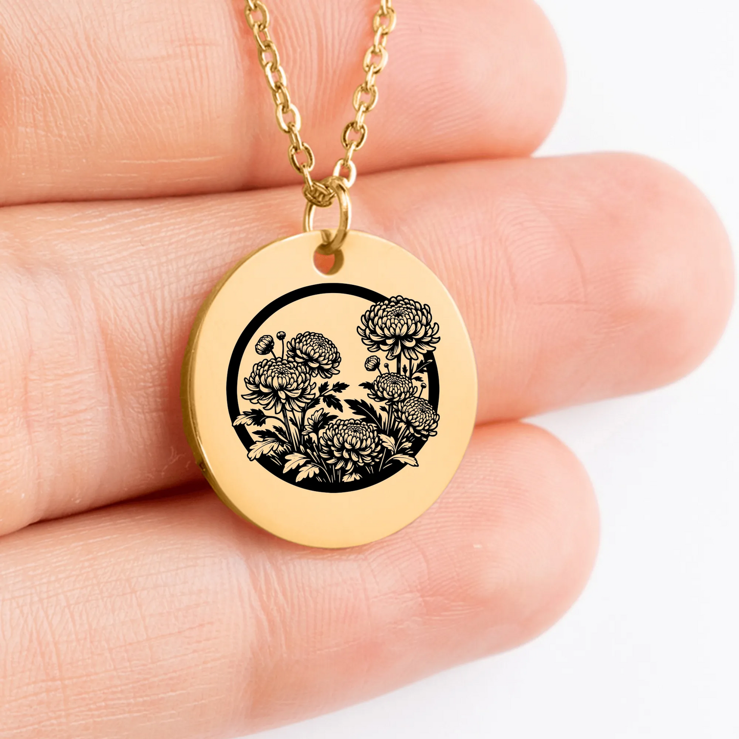 Artisan Chrysanthemum Flower amulet necklace for her