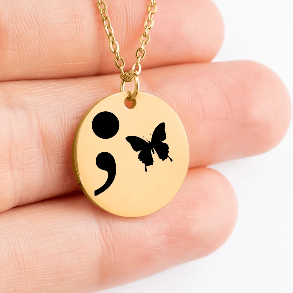 Artistic Semicolon Mental Health pendant necklace for mental health support