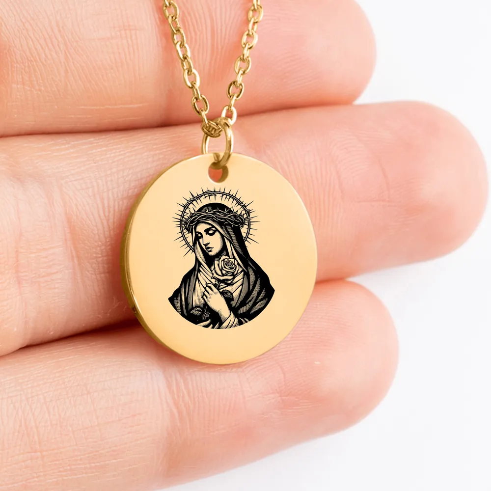Unique Saint Rita coin pendant with custom engraving