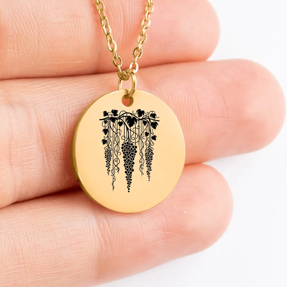 Custom Grape medallion necklace charm for wine lovers