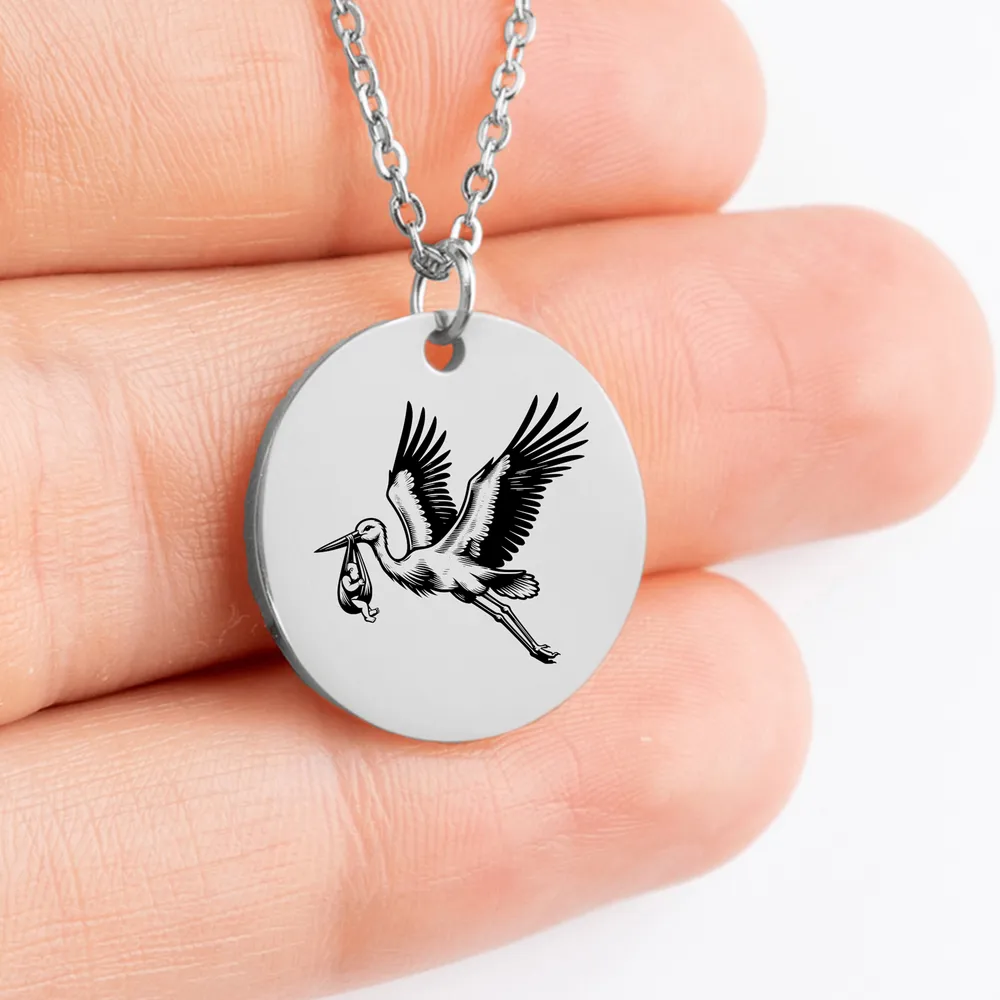 Personalized Stork amulet jewelry - unique pendant for nature lovers