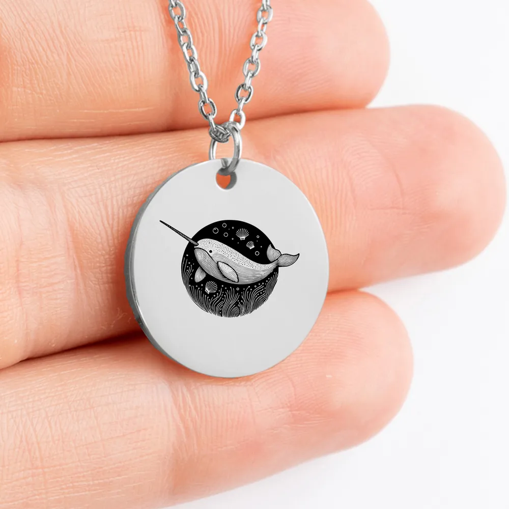 Customized Narwhal Medallion Necklace - Personalized Gift 