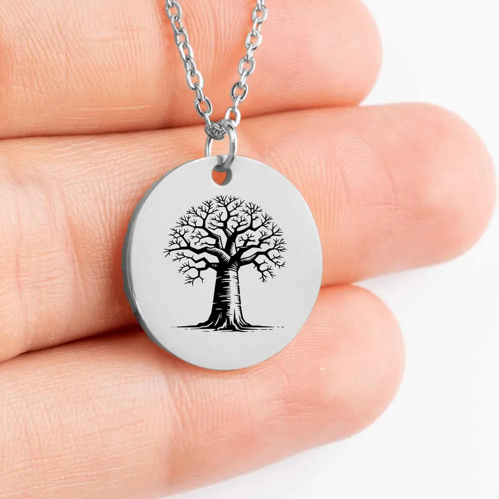 Unique Baobab Tree medallion, personalized charm necklace for her