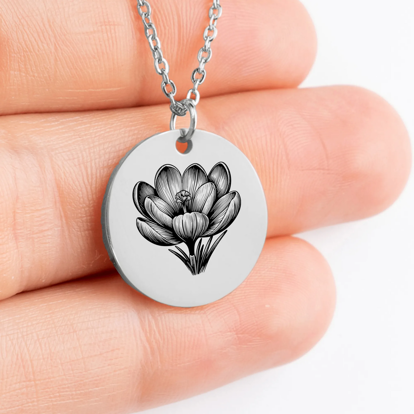 Exquisite personalized Crocus Flower pendant necklace gift idea