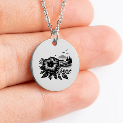 Personalized Petunia Flower Amulet Medallion Necklace - Charm Pendant