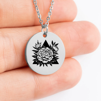 Custom Peony pendant necklace gift idea for her