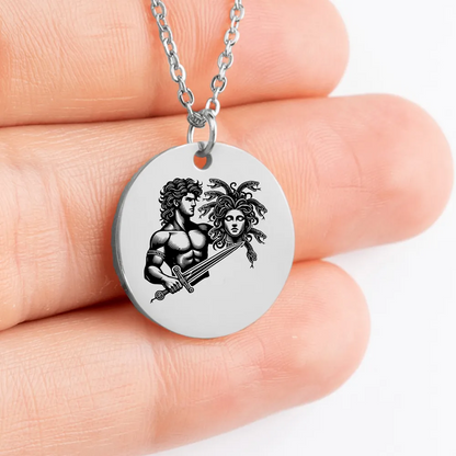 Personalized Perseus Greek God medallion necklace, perfect gift idea