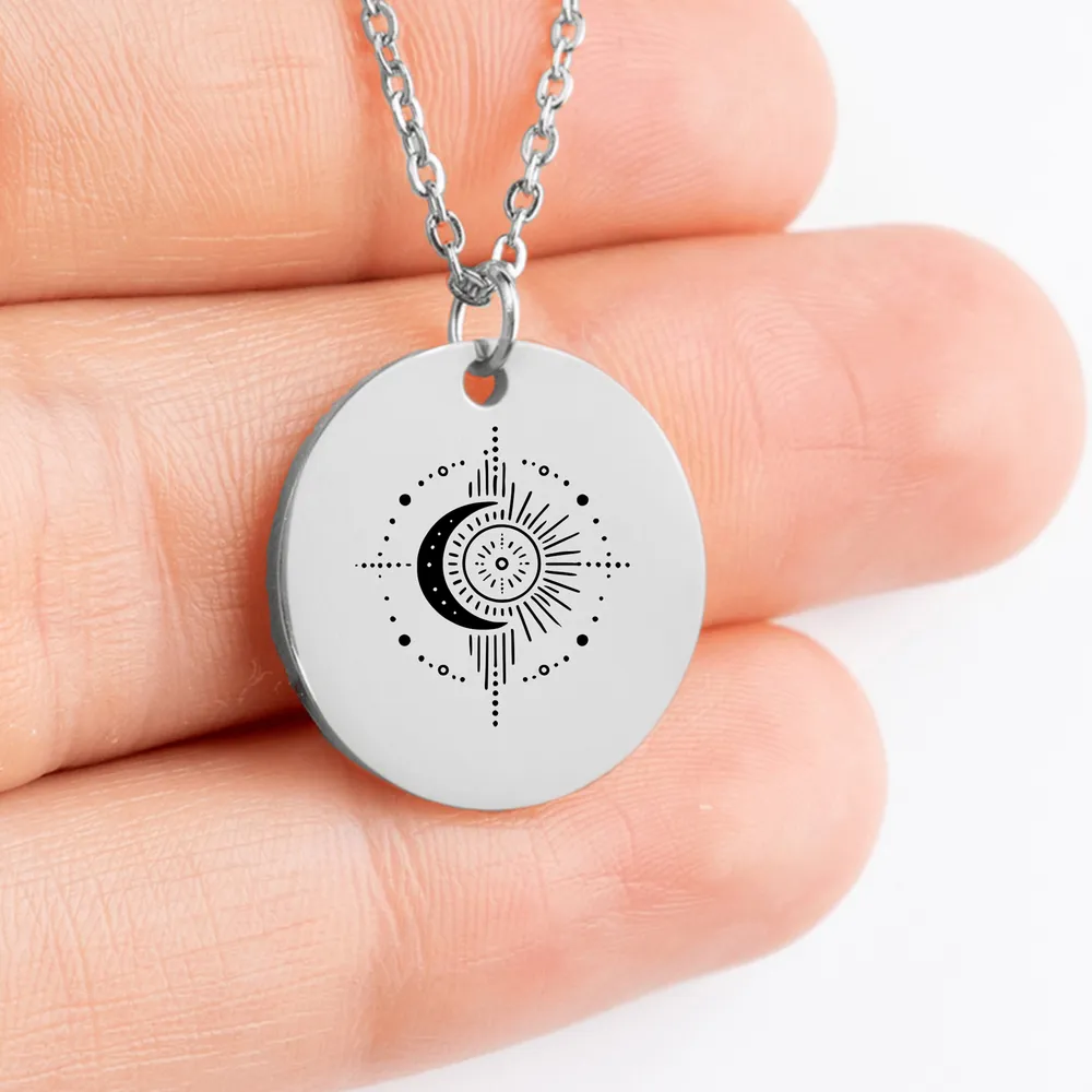 Personalized Sun and Moon amulet medallion charm necklace