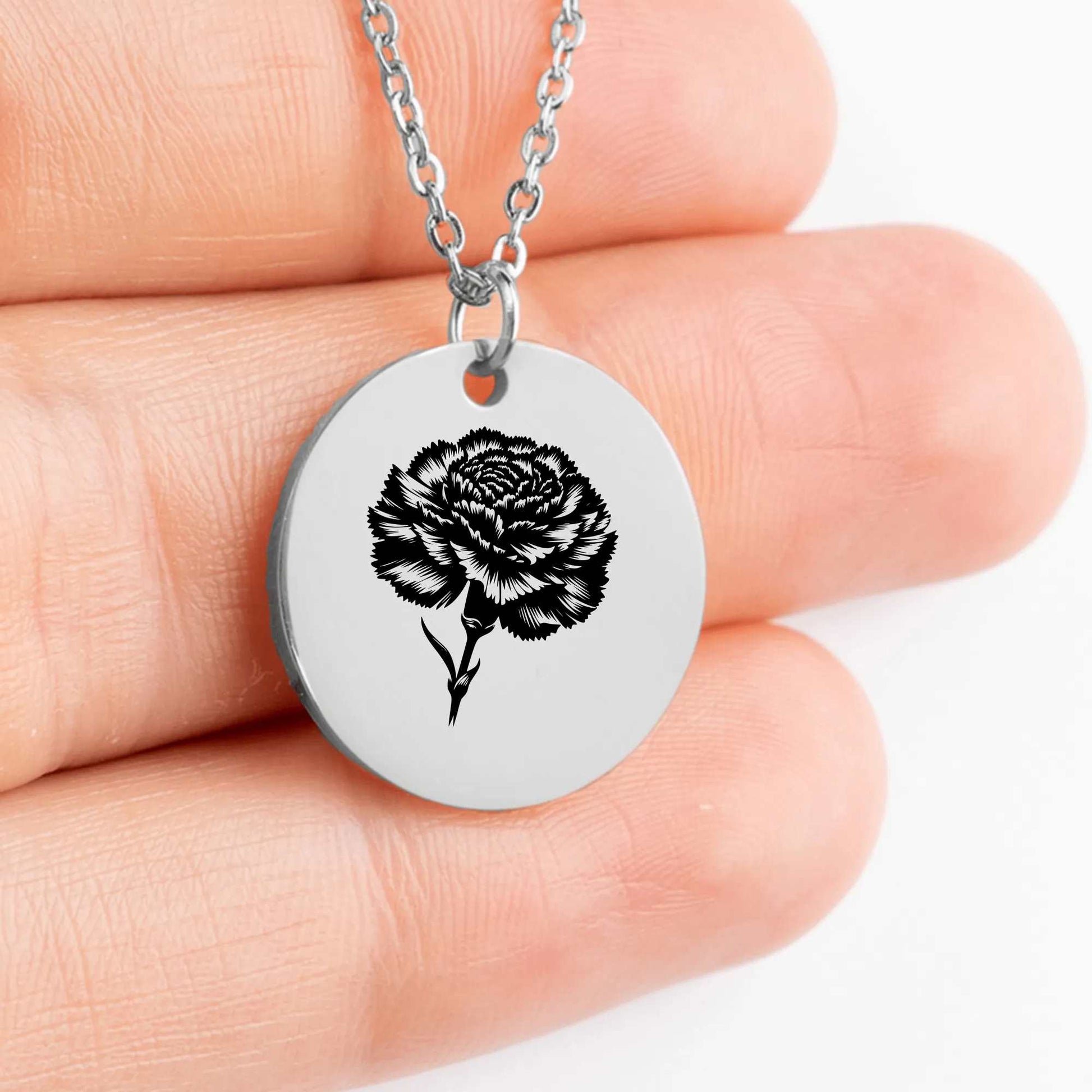 Elegant Carnation Flower medallion necklace for special gift idea