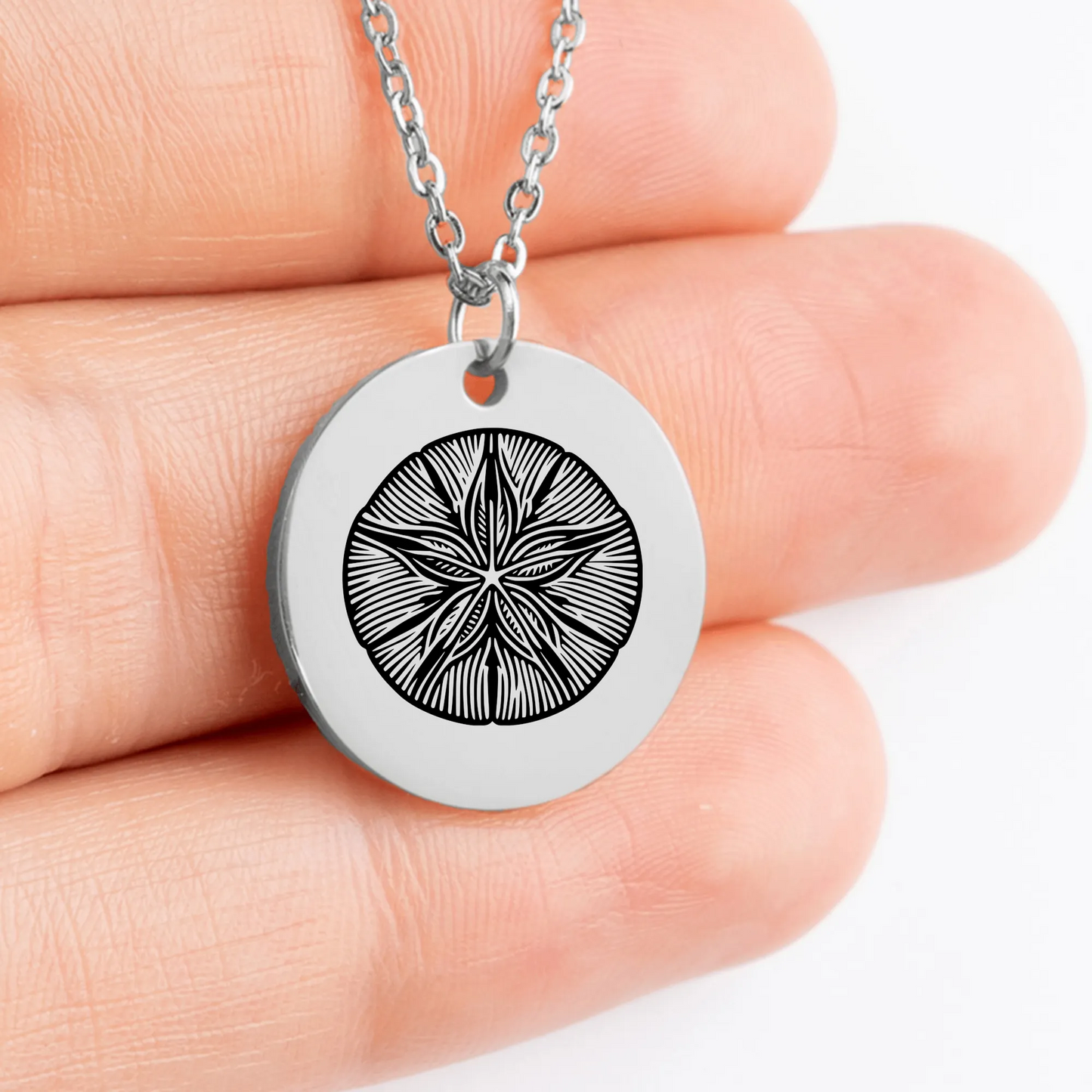 Engraved Sand Dollar Amulet Necklace - Ocean Inspired Jewelry