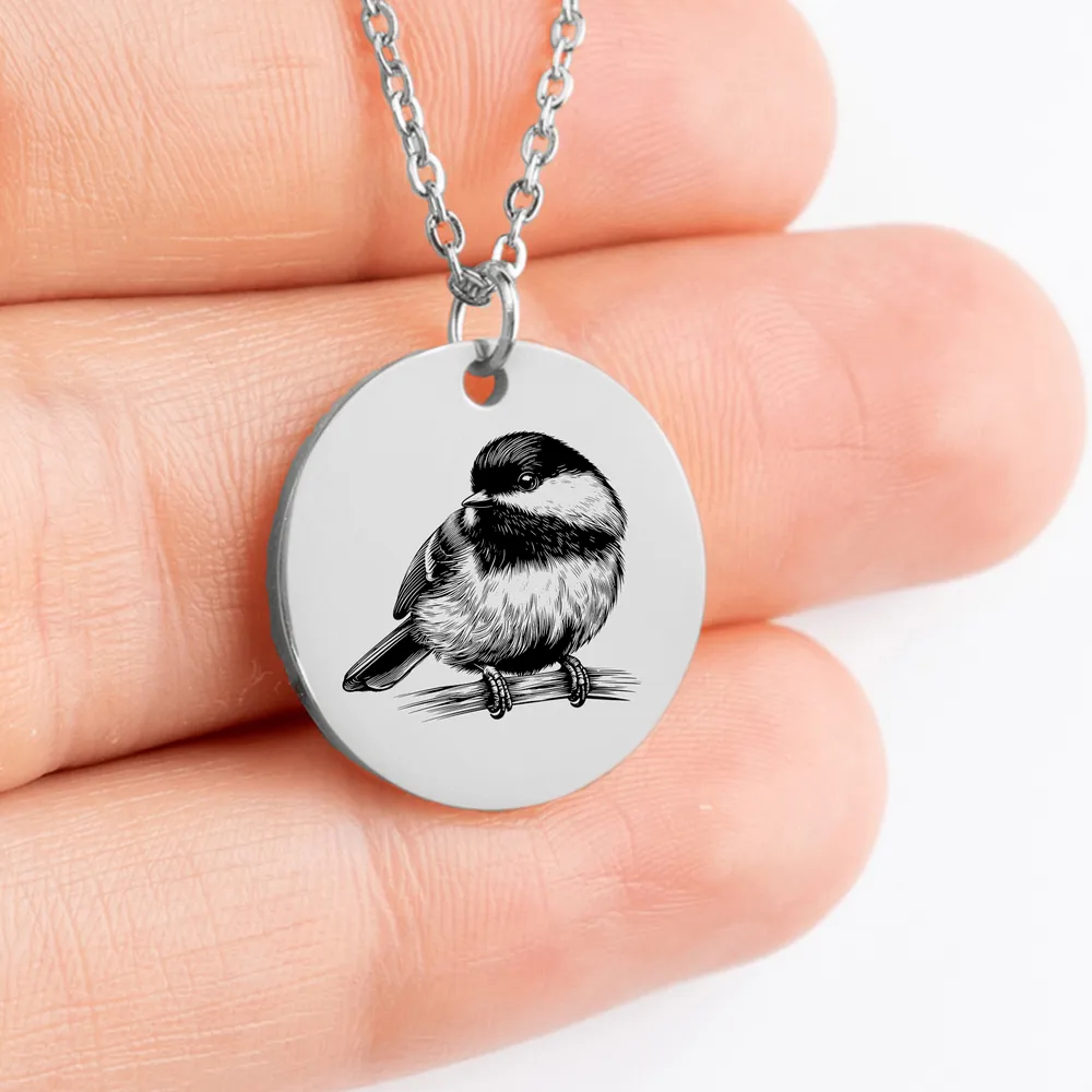 Handcrafted chickadee charm necklace with custom design