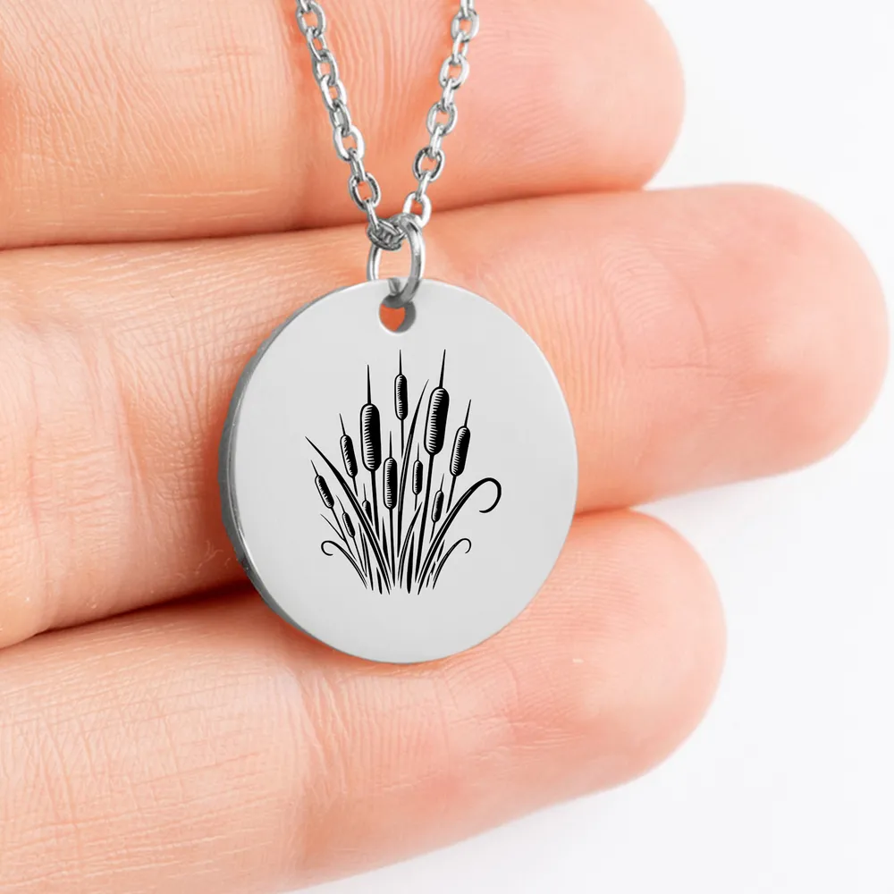 Handcrafted Cattail amulet necklace with personalized charm