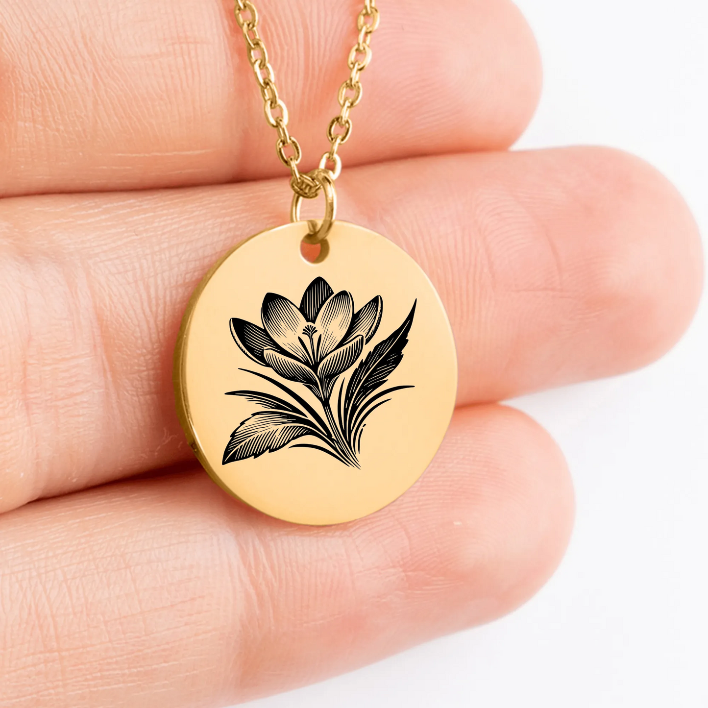 Beautiful custom Crocus Flower amulet medallion charm necklace