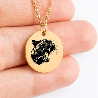 Panther medallion necklace, custom jewelry gift idea