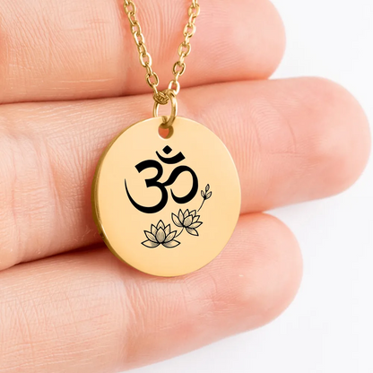 Personalized silver Om Symbol amulet charm necklace for meditation practice