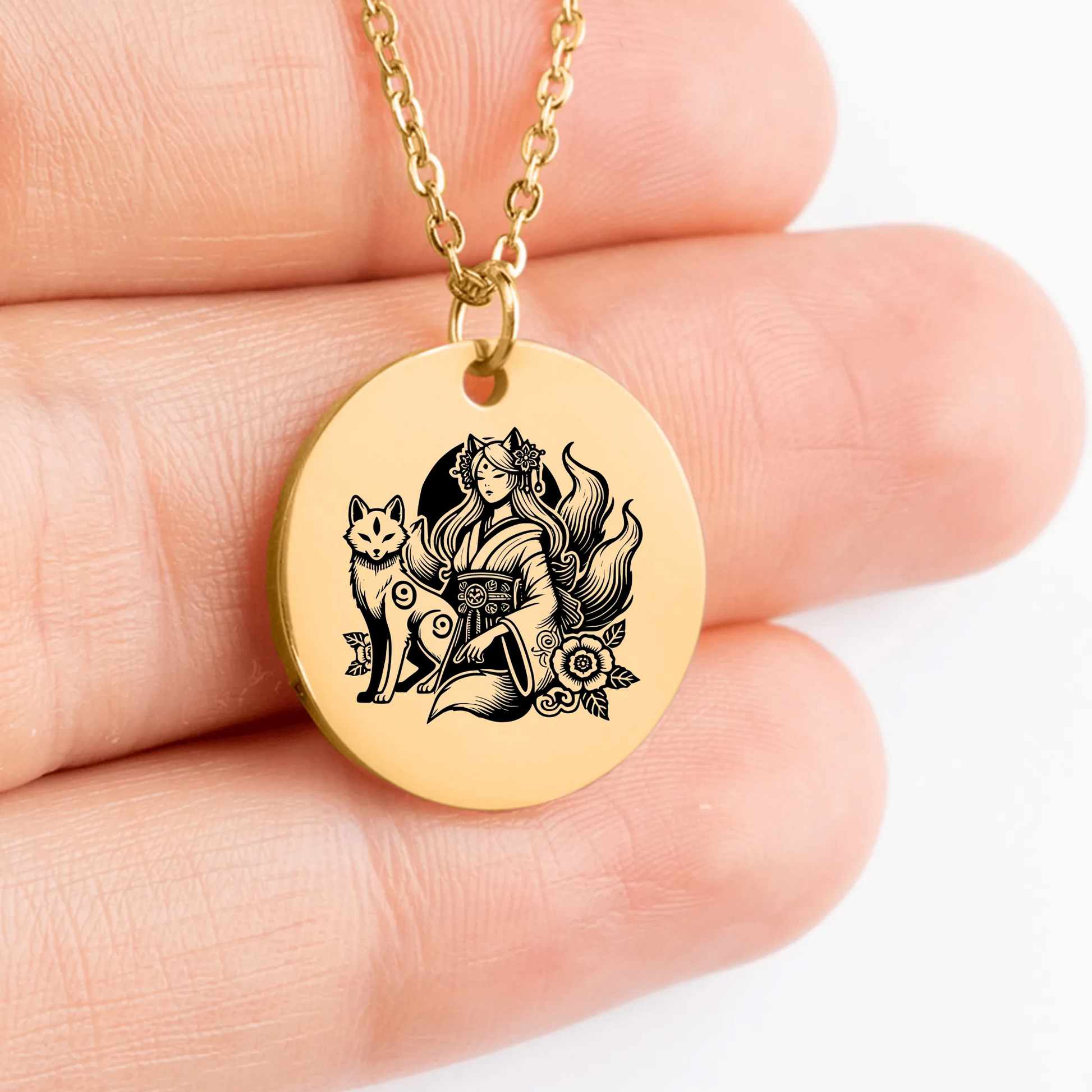 Intricate Inari Okami God charm necklace, ideal for spiritual jewelry collection