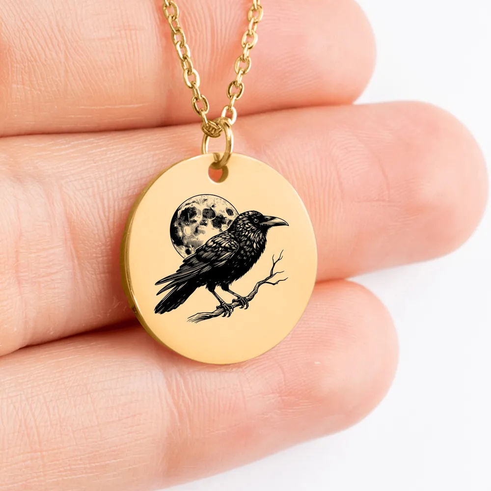 Elegant Personalized Raven Pendant Necklace for Women, Unique Gift Idea