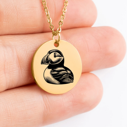 Personalized Puffin Medallion Charm - Handcrafted Jewelry