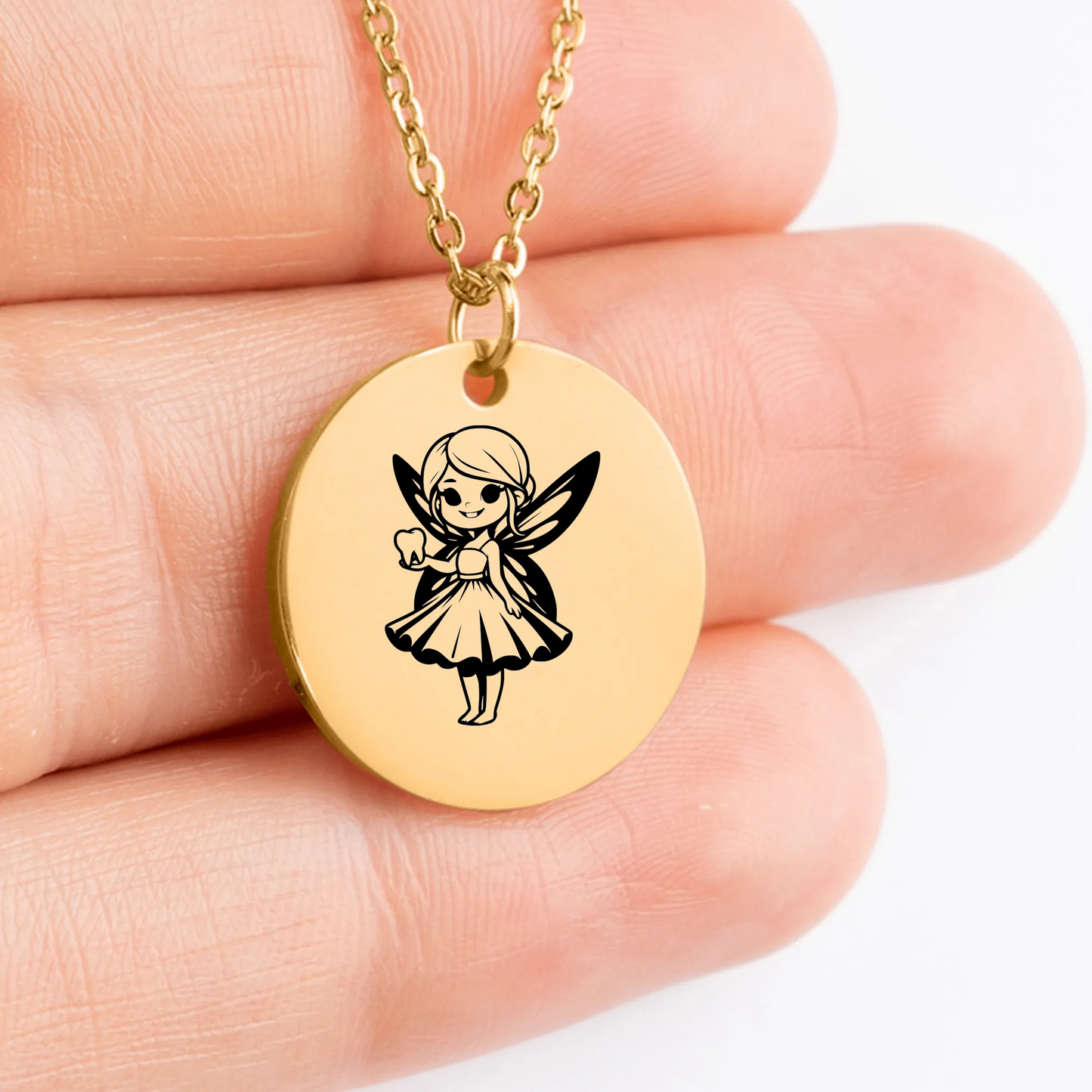 Engraved Tooth Fairy pendant charm necklace for kids