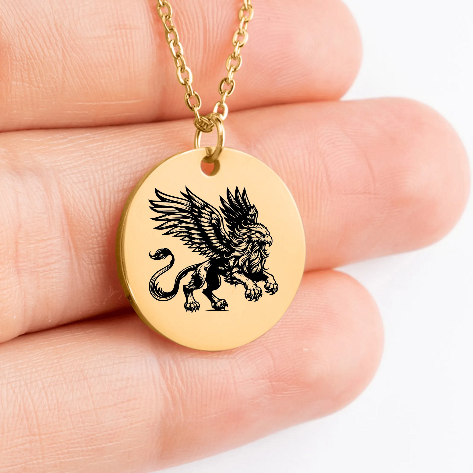 Intricate Griffin coin necklace with antique design