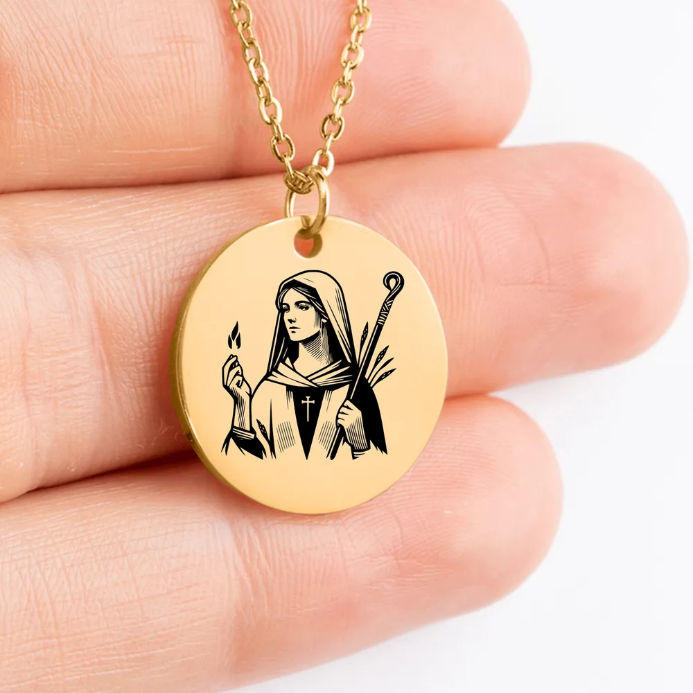 Elegant Saint Brigid custom amulet on a delicate chain