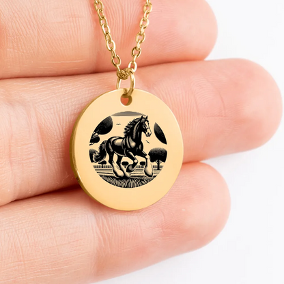 Elegant personalized Clydesdale Horse medallion jewelry 