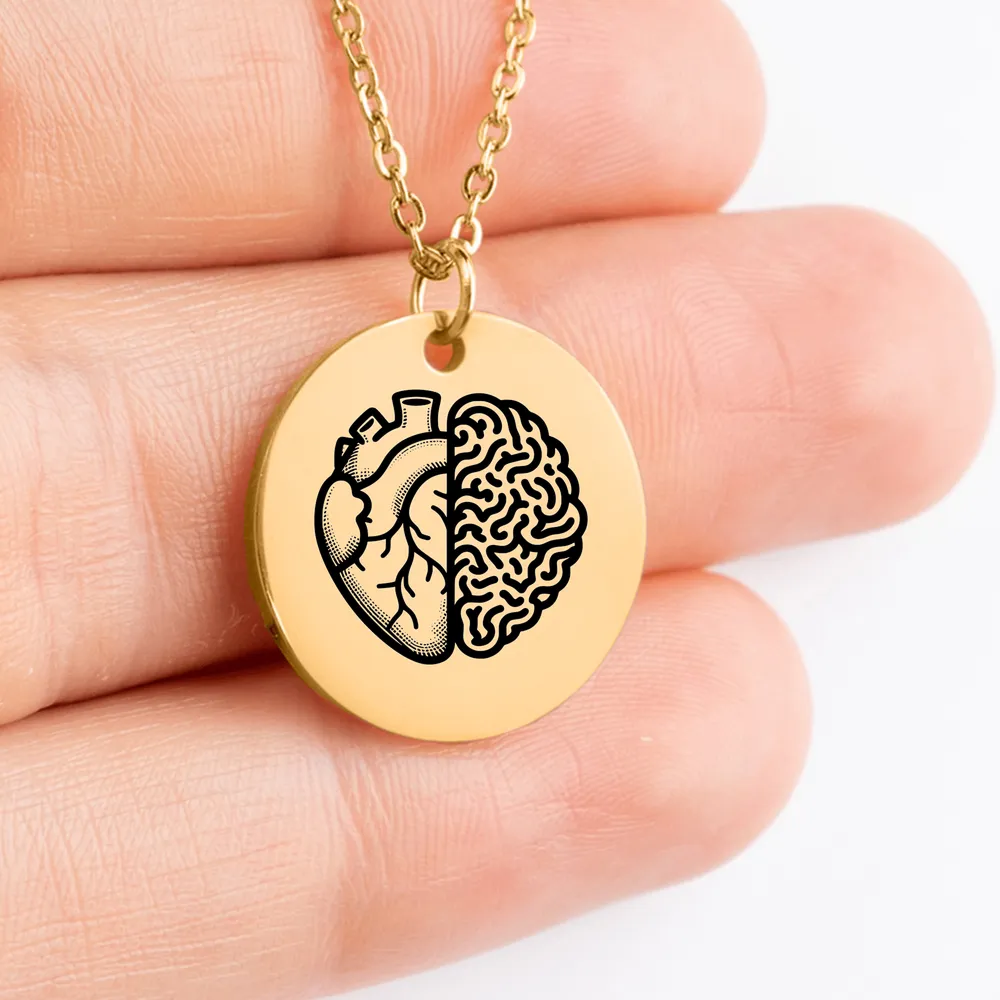 Custom Heart and Brain Medallion Necklace Gift Idea