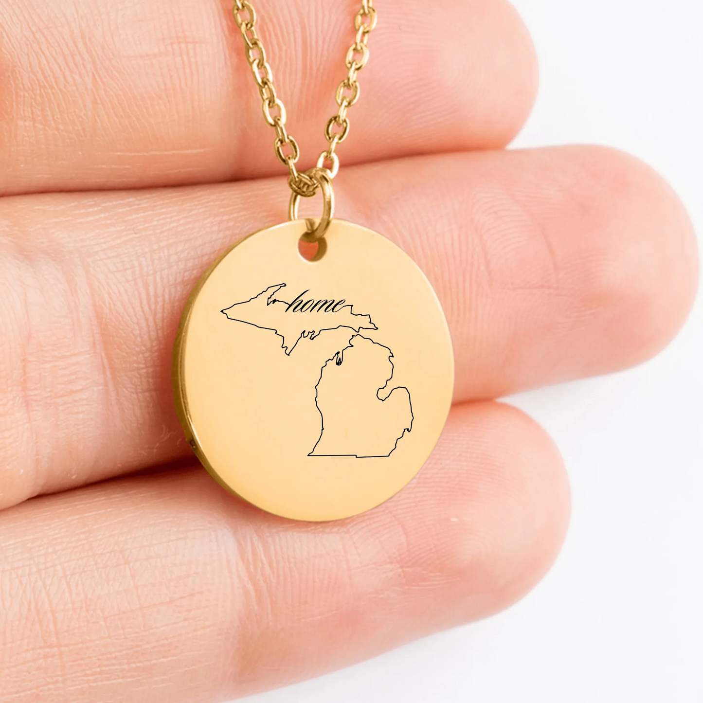 Michigan Outline Medallion Necklace - Custom Jewelry Gift for Him