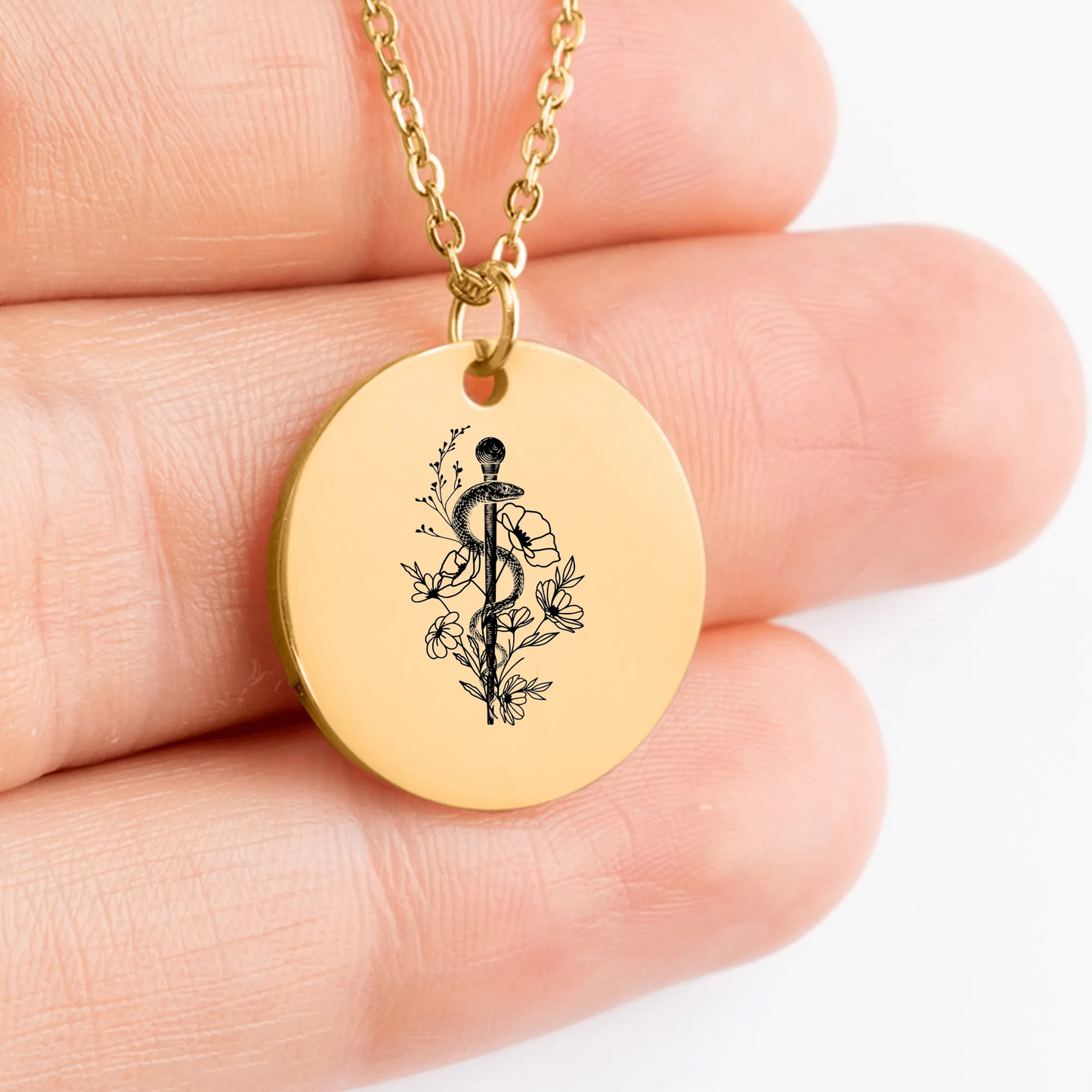 Rod of Asclepius Amulet Necklace - Personalized Gift for Her