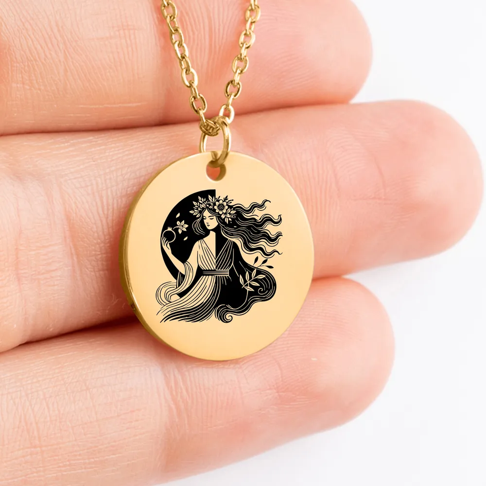 Custom amulet necklace featuring Persephone Goddess design