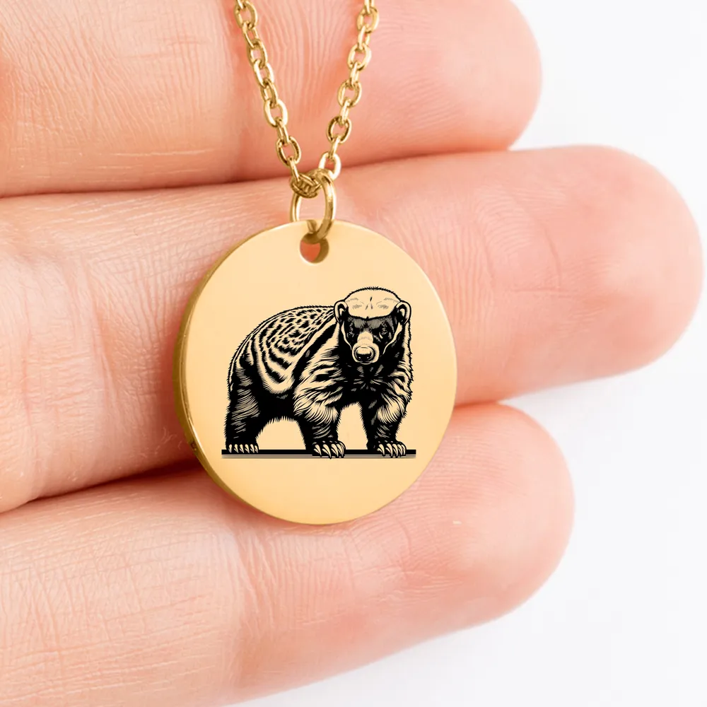 Intricate Honey Badger medallion necklace for a special touch.