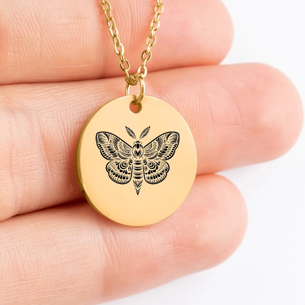 Elegant moth medallion necklace, perfect jewelry gift
