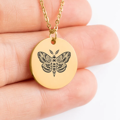 Elegant moth medallion necklace, perfect jewelry gift