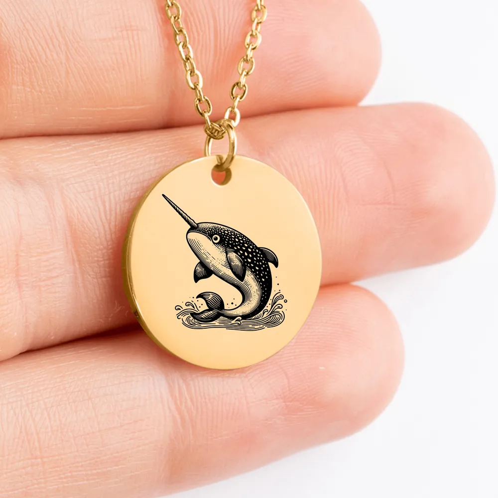 Engraved Narwhal Pendant Necklace - Unique Custom Jewelry Piece