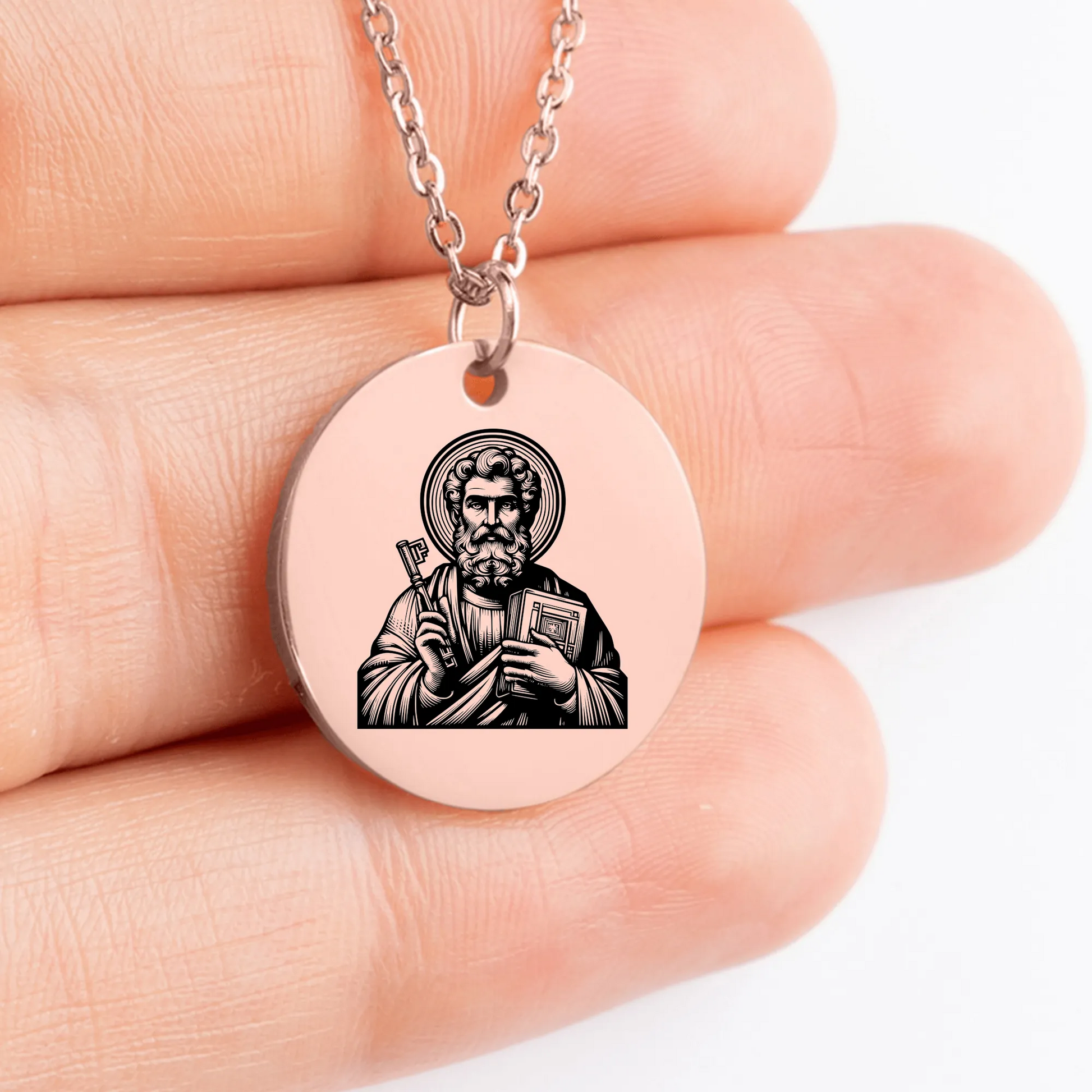 Custom Saint Peter medallion necklace charm for personalized gift idea