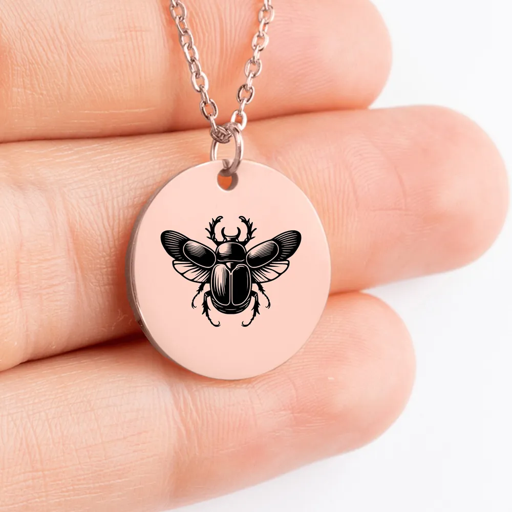 Personalized Scarab Beetle medallion charm necklace for a custom look