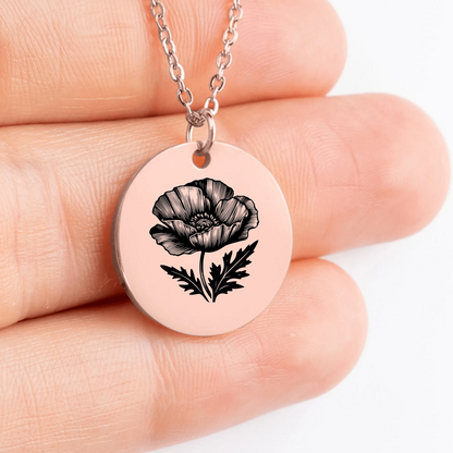 Delicate Poppy Flower charm pendant on chain for meaningful gift