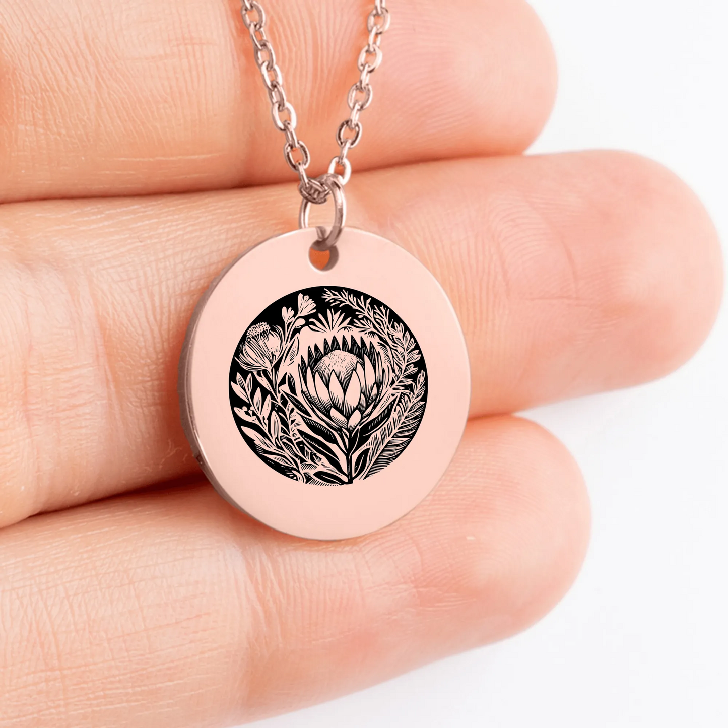 Unique Protea flower pendant necklace for personalized jewelry gift idea