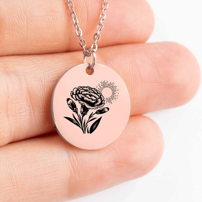 Elegant Carnation Flower medallion necklace for special gift idea