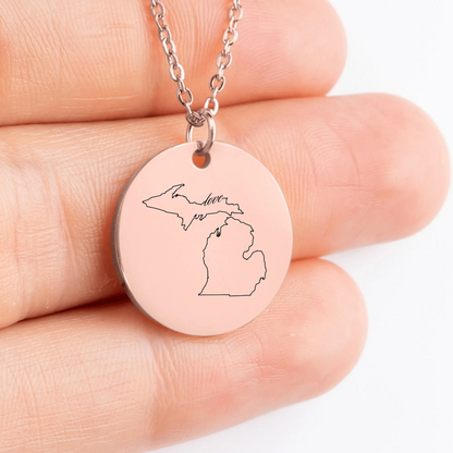 Michigan Outline Medallion Necklace - Custom Jewelry Gift for Him