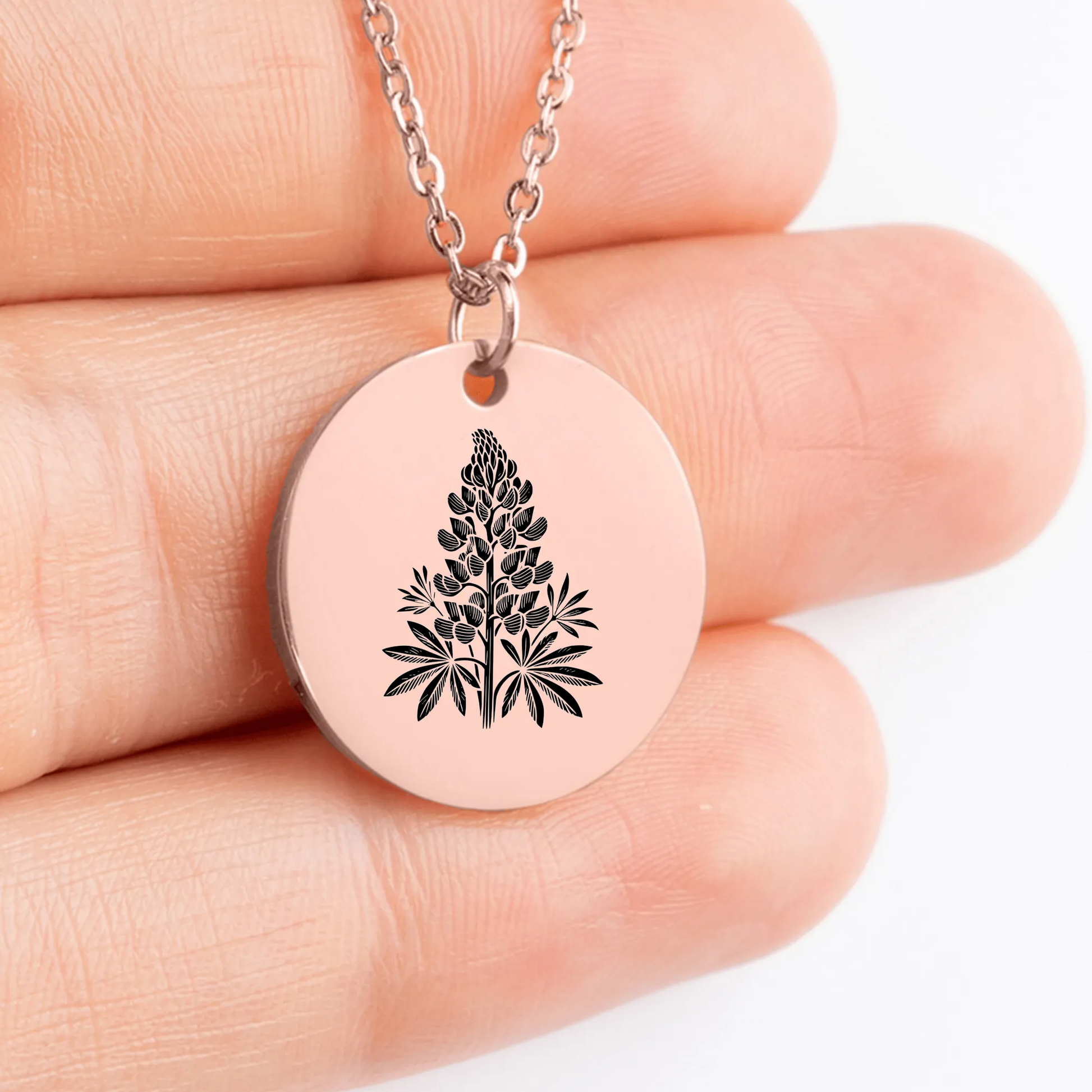 Personalized Lupine Flower amulet charm necklace