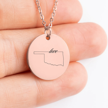 Oklahoma Outline Necklace - Personalized State Map Pendant for Her