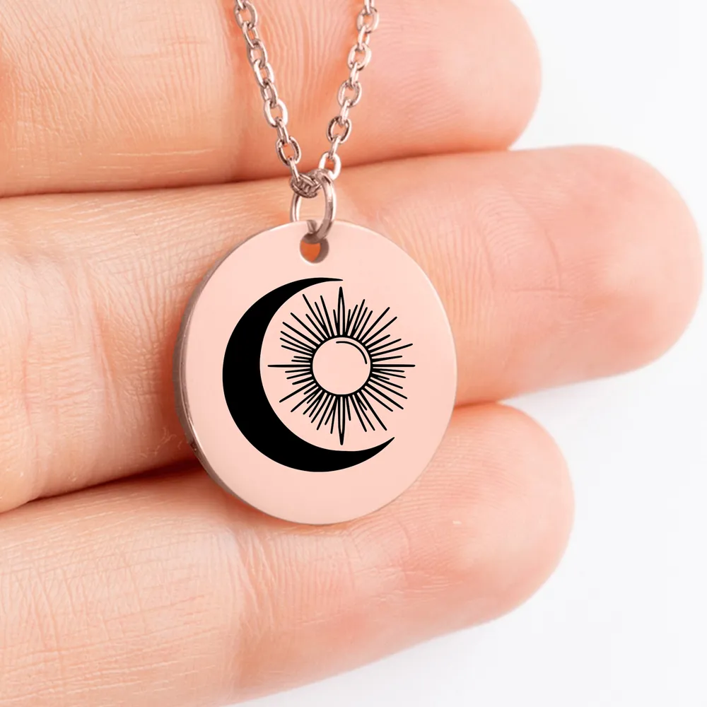 Intricately designed Sun and Moon charm pendant necklace