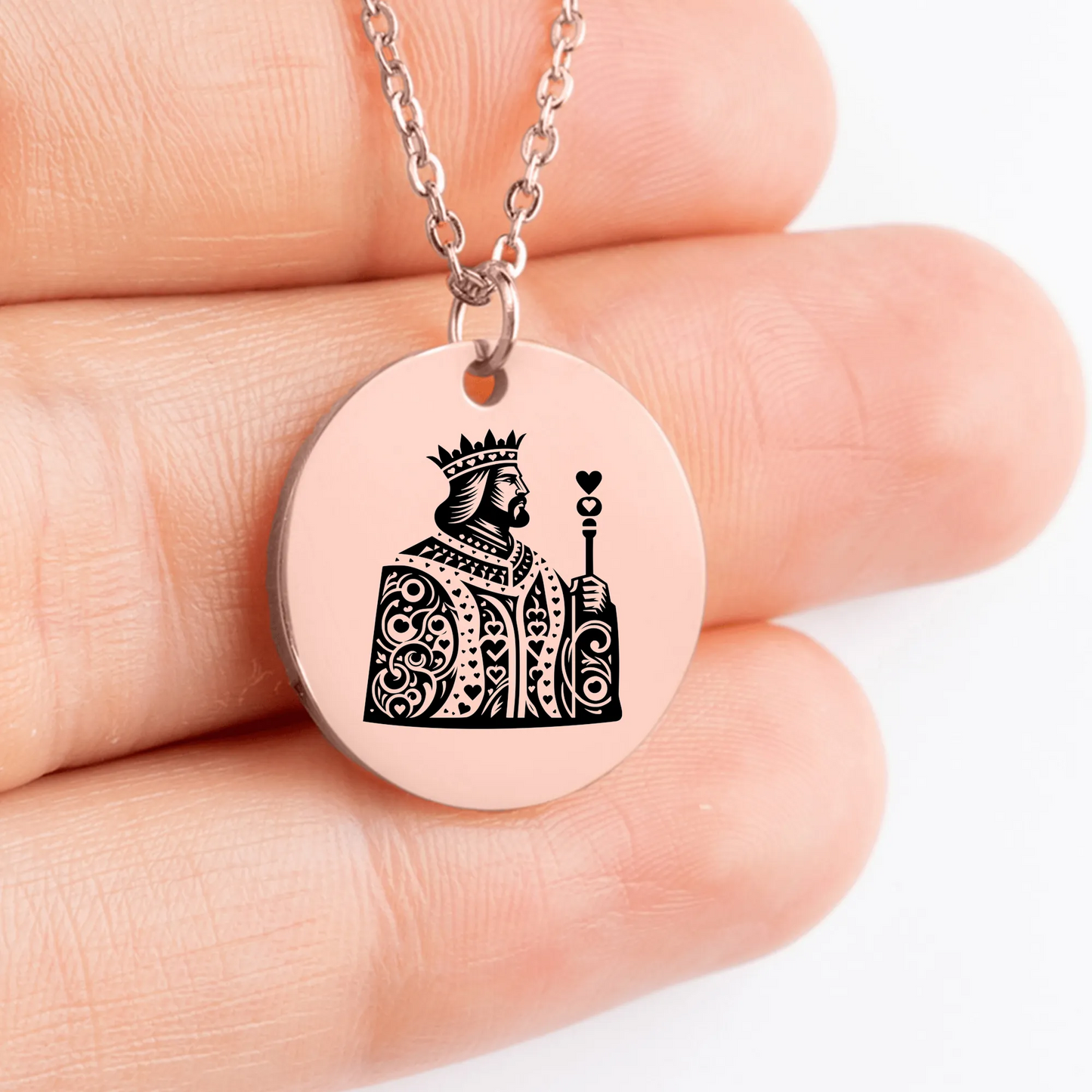 Unique King Of Hearts medallion necklace, charm pendant for gifts