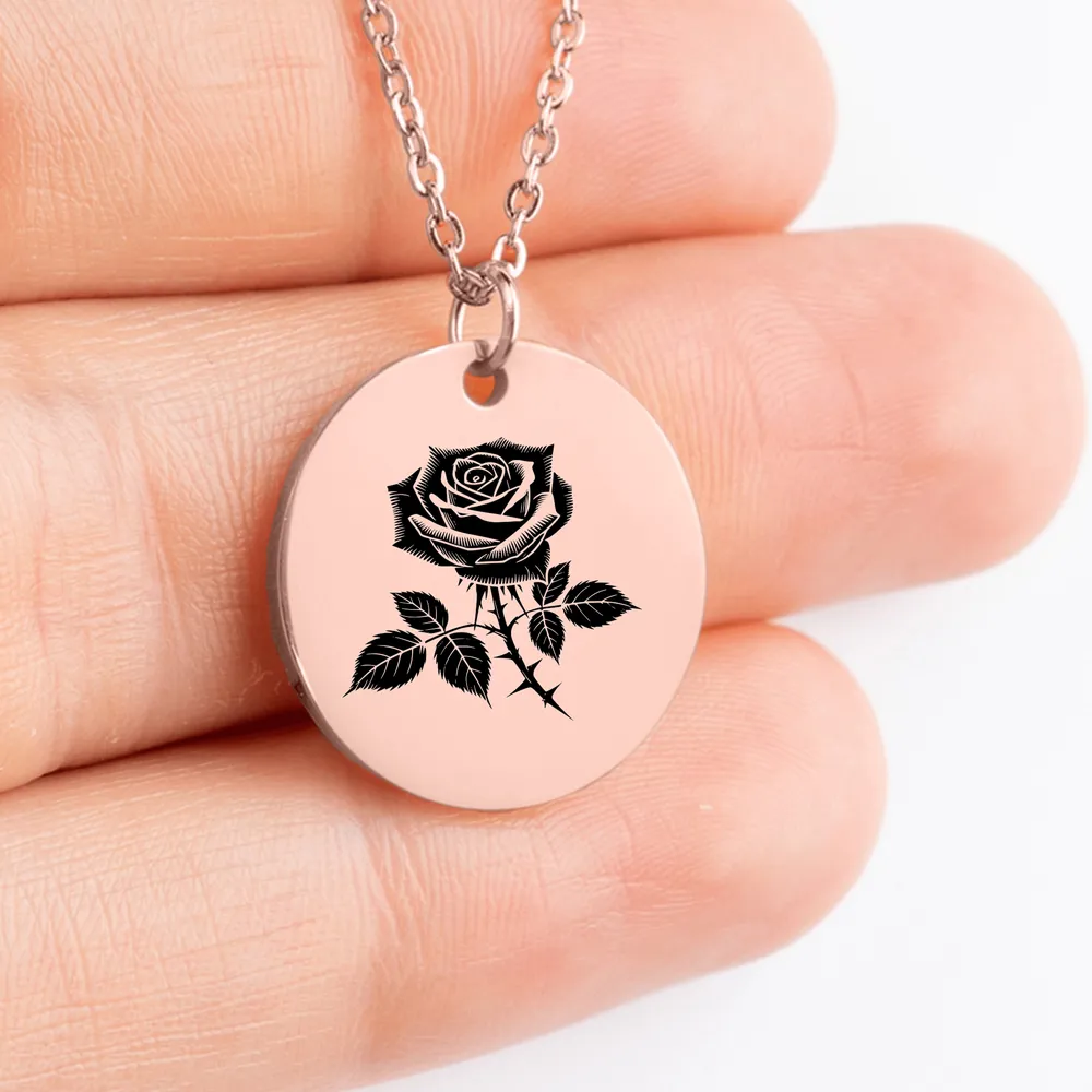 Custom Rose charm necklace - personalized jewelry for women