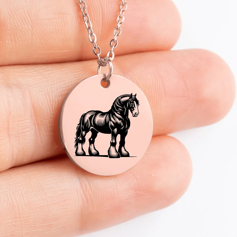 Elegant personalized Clydesdale Horse medallion jewelry 