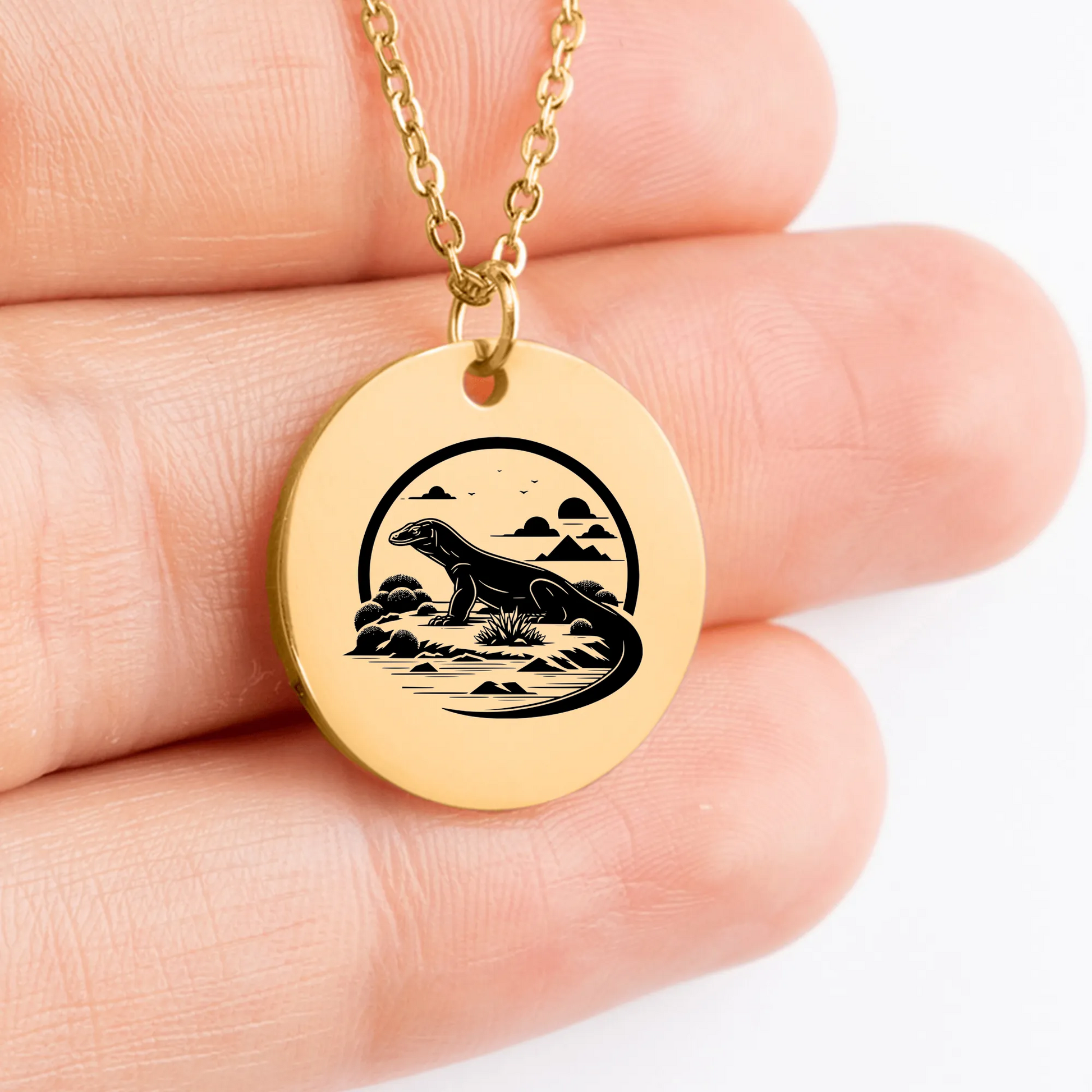 Custom made Komodo Dragon medallion jewelry charm