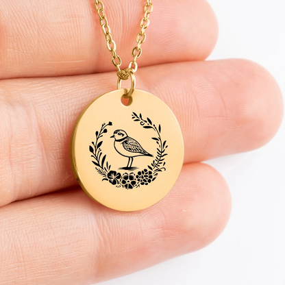 Personalized Golden Plover Coin Charm Necklace for Her