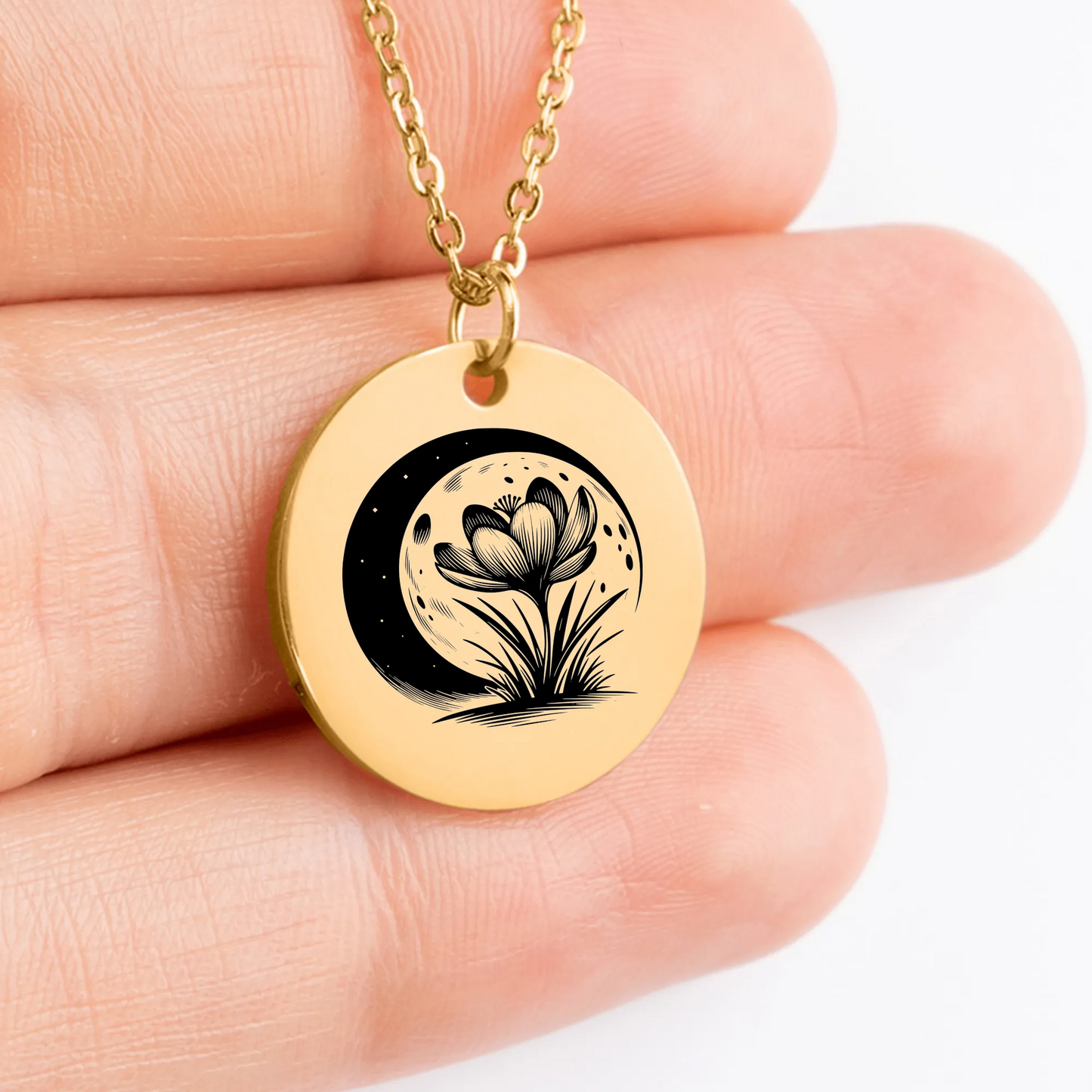 Beautiful custom Crocus Flower amulet medallion charm necklace