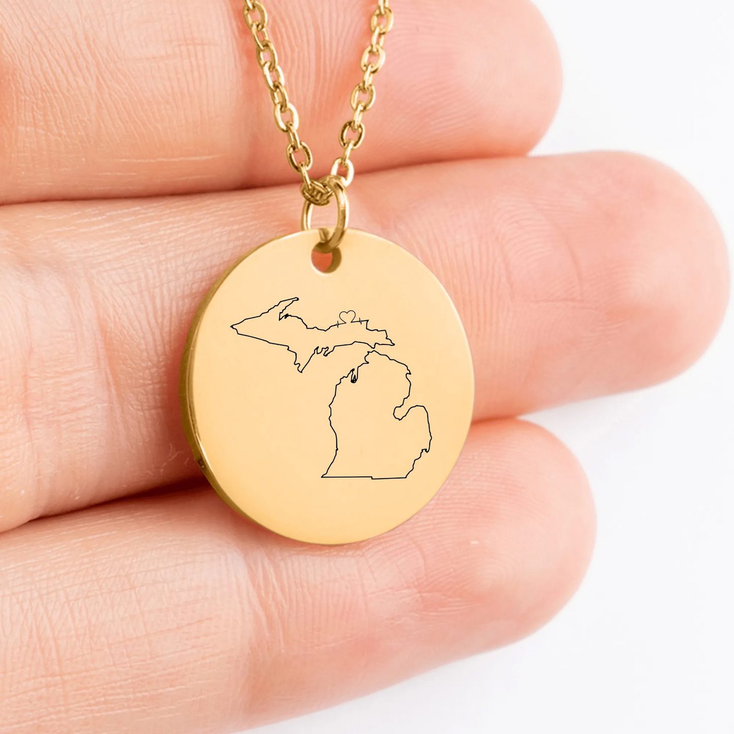 Personalized Michigan Map Amulet Necklace - State Outline Gift